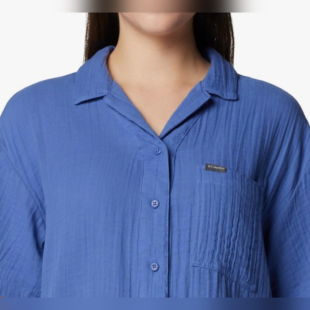 COLUMBIA Women's Holly Hideaway Breezy Short Sleeve Top - Size M - Blue - (NWT) - Picture 4 of 12